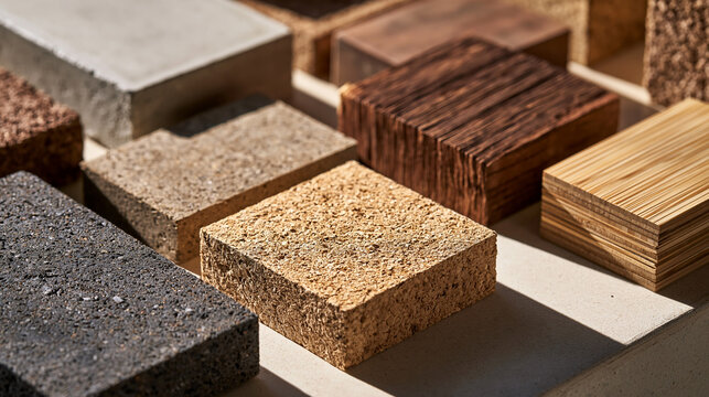 Sustainable Building Material Samples With Wood Cork Stone and Natural Textures
