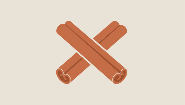 Minimalist illustration of two crossed cinnamon sticks representing spices, baking ingredients, or autumn aroma.