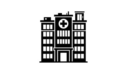 Fototapeta premium Minimalist hospital medical center black silhouette vector icon for healthcare and clinic branding