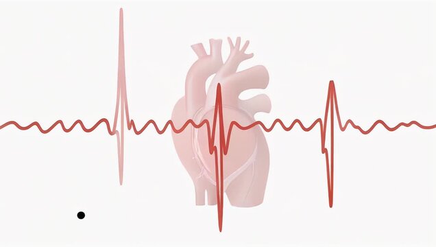 high-resolution 4K animated video illustrates cardiac arrest and heart failure through a self-drawing red line on a clean white background providing a clear medical visualization making educational