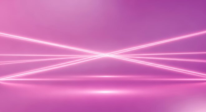 Glowing pink laser beams intersecting against a smooth purple gradient background, ideal for futuristic tech and digital design