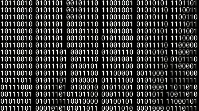 White binary code digital numbers on a solid black background, perfect for technology and cybersecurity concepts