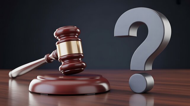 Gavel and question mark represent legal decisions justice uncertainty and court judgment.