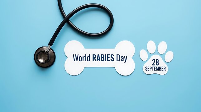 World rabies day medical concept with stethoscope on blue background