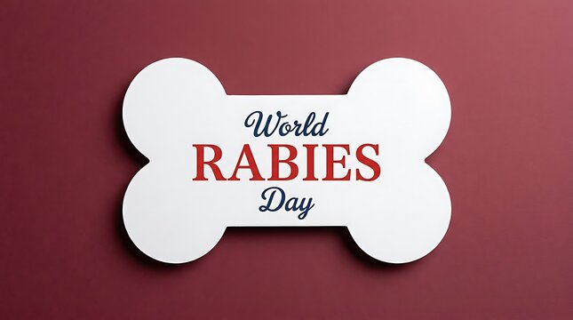World rabies day message on a white bone cutout over red background