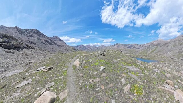 POV MTB Descending from Passo Invergneux into Grauson Valley, Aosta Valley, Italian Alps
