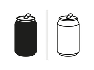 Aluminum beverage can outline and black fill icon set with beverage aluminum container isolated © Mst Runa