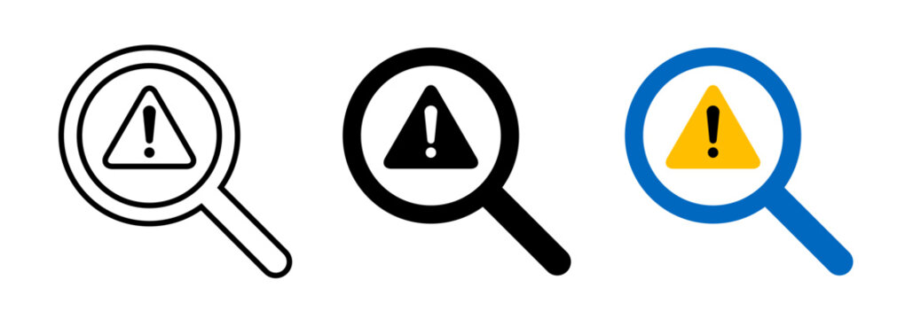 Monitoring risk icon, finding problem symbol, warning set of warningtriangle danger icon set, emergency notice symbol, risk prevention