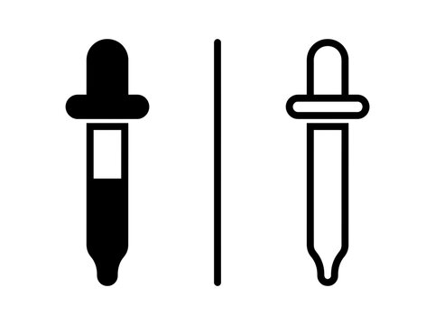 Medicine dropper laboratory tool outline and black fill icon set with medicine laboratory chemical
