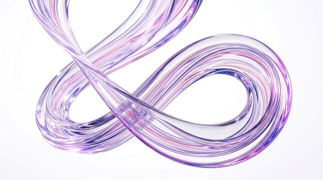 Abstract infinite loop made of translucent purple glass ribbons for innovative technology art.