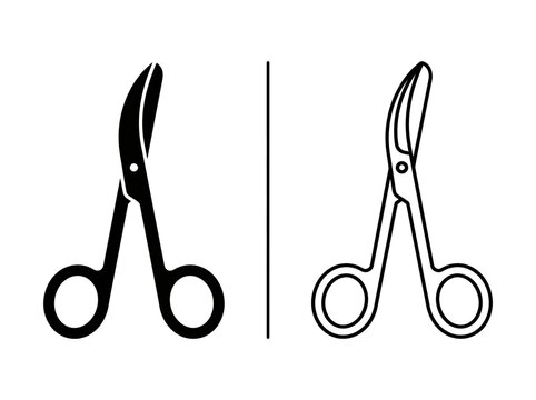 Medical surgical scissors outline and black fill icon set with scissors surgical healthcare