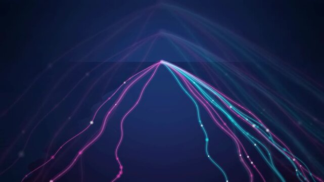 Abstract Digital Network Connection with Glowing Blue and Pink Data Lines on Dark Background