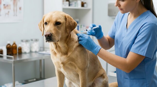 Labrador dog receiving a vaccine for world rabies day awareness