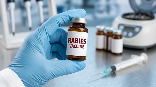 Hand holding rabies vaccine vial for world rabies day awareness