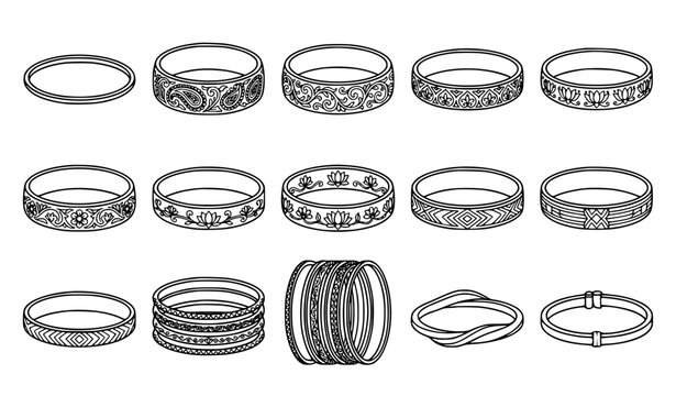 Traditional Bangles and Churi &ndash; Elegant Jewelry Black Vector Collection