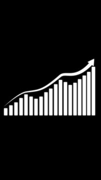 Chart statistics animation sheets track a white upward trending arrow past bar graph blocks Corporate financial data analysis portals benefit from this charting tool