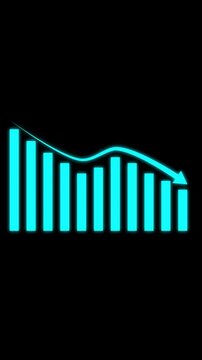 Chart statistics animation panels track a sharp commercial deficit drop via a cyan bar graph Severe economic risk overviews stand out sharply on this graphic loop