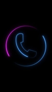 Telephone call animation layouts illuminate a dark screen canvas using pink and blue neon phone graphics Mobile network helpdesk menus look highly engaging here