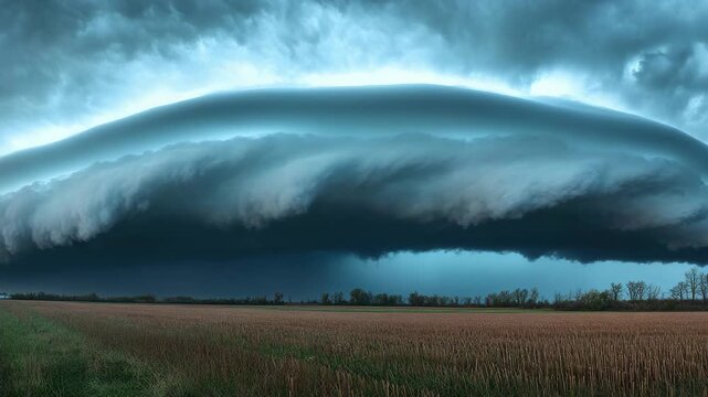 Massive Shelf Cloud Looming Over a Rural Field