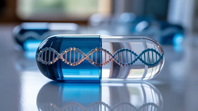 Dna helix displayed on a modern scientific device in a laboratory