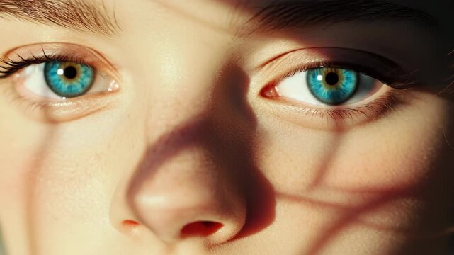 Extreme Close-up of a Woman's Face with Eyes Closed and Soft Shadow Patterns