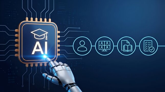 Robotic Hand Interacting with AI Artificial Intelligence E-learning Network Interface