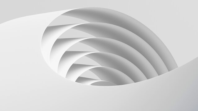 Abstract white circular tunnel layers 3D render background. Ideal for modern minimal presentation slides, corporate cover designs, tech headers, and architectural concepts