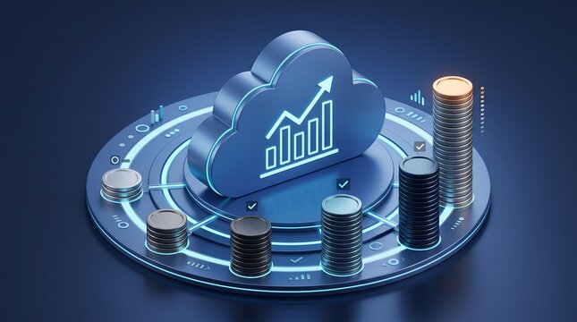 Cloud Technology Business Growth with Financial Chart and Coins