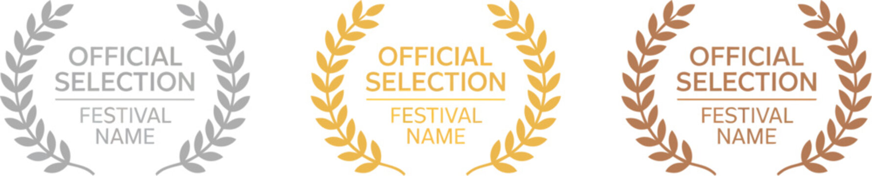 Film, movie award illustration with laurel wreath, festival winner badge, cinema star, golden emblem and entertainment prize vector design.