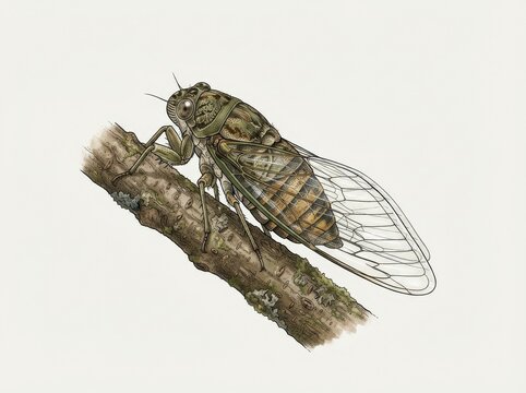 Realistic Cicada Insect Vector Illustration Isolated on White Background