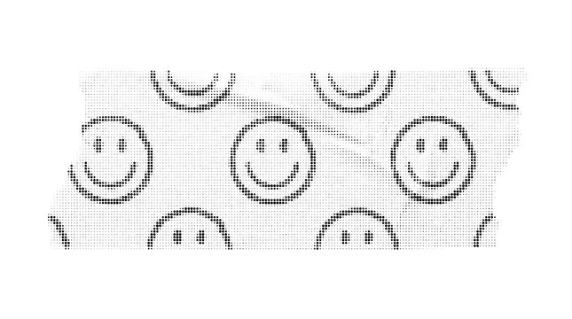 Map of tennessee state silhouette filled with a repeating pattern of happy smiley faces, halftone dot style graphic design