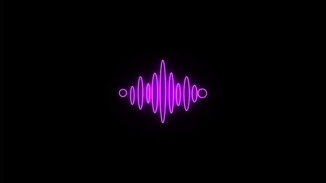Glowing neon magenta icon of an active sound wave audio equalizer composed of vertical elliptical rings against a black background. Animated voice waveform readout, audio spectrum analyzer,