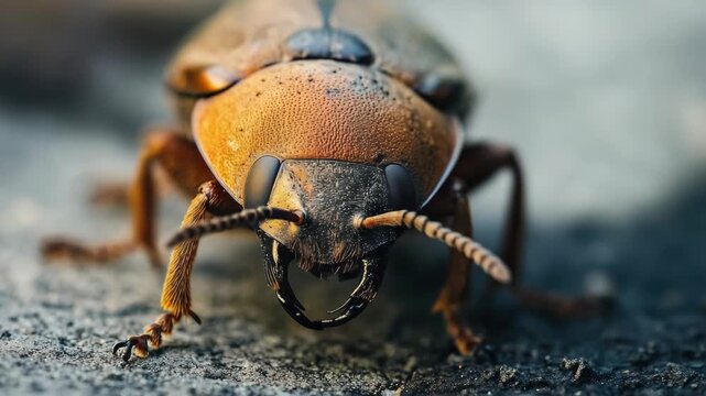 Close-up of a Beetle with Mandibles and Antennae
