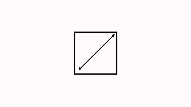 Full screen icon in line box with arrow animation on white background. Maximize screen size arrows line animation. Diagonal re-size arrow in square icon for expand, full screen and modern UI design