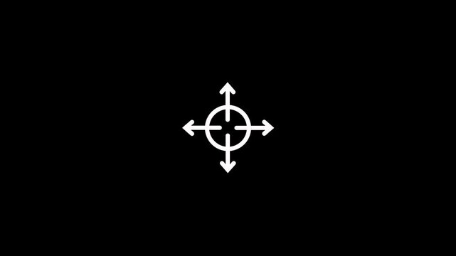 Minimalist solid style action to full screen solid icon animation on black background. Increasing and decreasing screen size graphic animation. Zoom icon expand for screen scaling and full screen mode