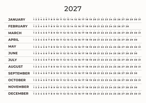 2027 Annual Calendar Vertical Year Overview