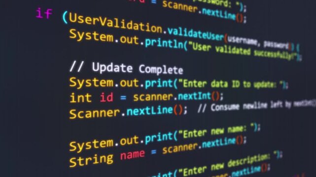 Code animation, animated colorful code scrolling on a realistic monitor screen is suitable for footage software development, coding scenes, and typing hacking scripts.