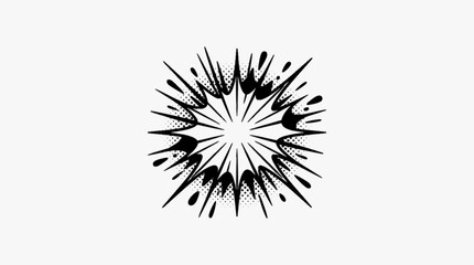 Obraz premium Black and white comic book style explosion burst vector illustration with halftone dot shading effects and radial line splatters isolated on white background for graphic design.