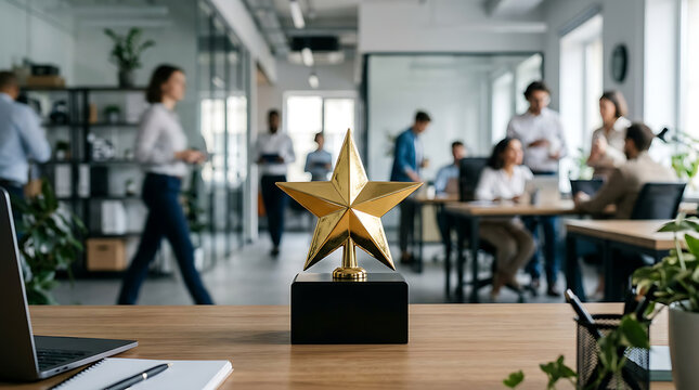 Golden Star Trophy on Office Desk.