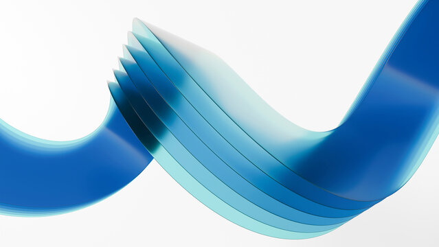 Abstract blue curved ribbon 3D render on white background. Perfect for technology presentation headers, software branding, corporate banners, and modern wallpaper designs