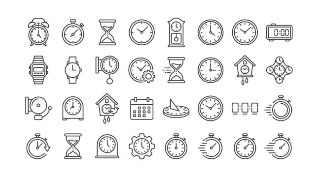 Collection of flat style time and clock icons