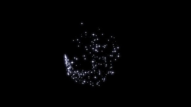 Glowing glitter trail animation, twinkle stars line glittering sparkles, fairy sparkle stars, shimmer particles motion, star line path.glitter star trail animation on black screen.4k video