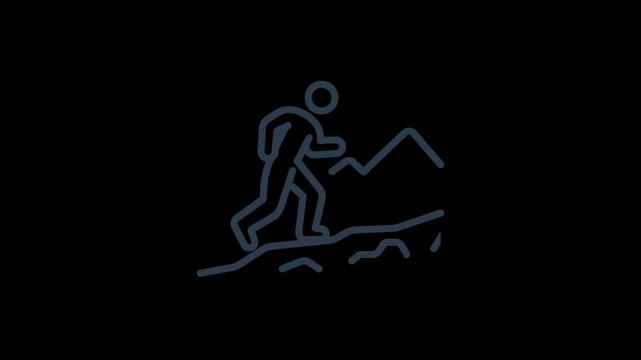 Hiking stick figure climbing mountain path icon animation outdoor