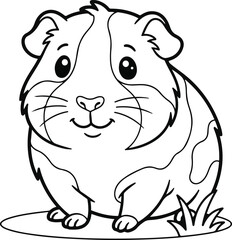 Fototapeta premium Cute cartoon guinea pig coloring page for kids, simple line art illustration of a small fluffy pet animal