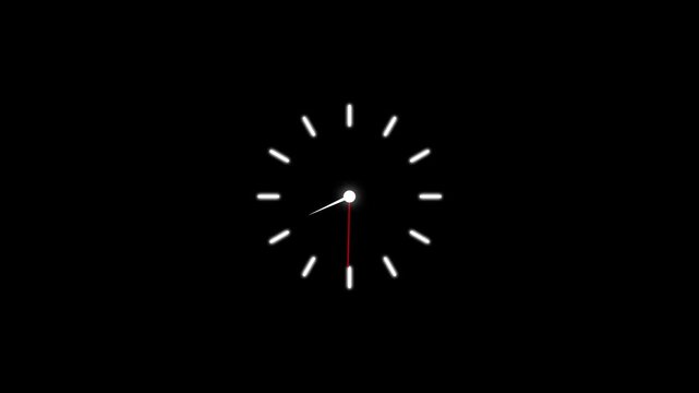 Flat style 24 hours clock icon fast speed animation loop with moving hands on black background