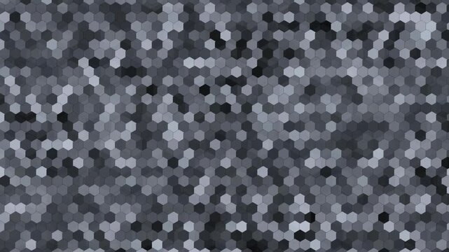 Abstract grey hexagonal pattern background with subtle shifting movement and digital noise texture