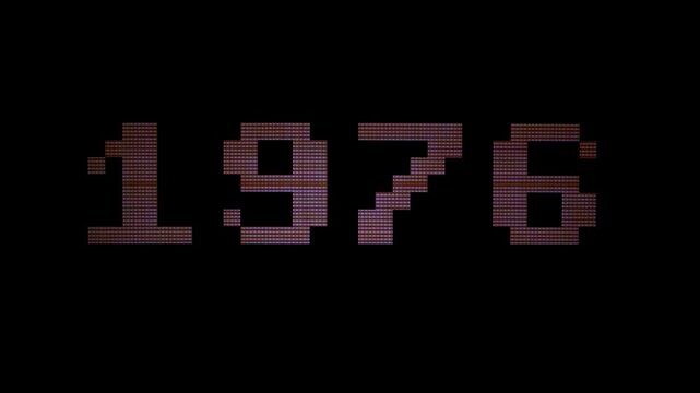 Capture: CRT monitor displays 1976 in pixelated text on a dark screen. Captures a realistic vintage computer aesthetic for historical or technological narratives.
