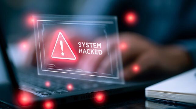 System hacked alert after cyber attack on computer network. compromised information concept. internet virus cyber security and cybercrime. hackers to steal the information is a cybercriminal