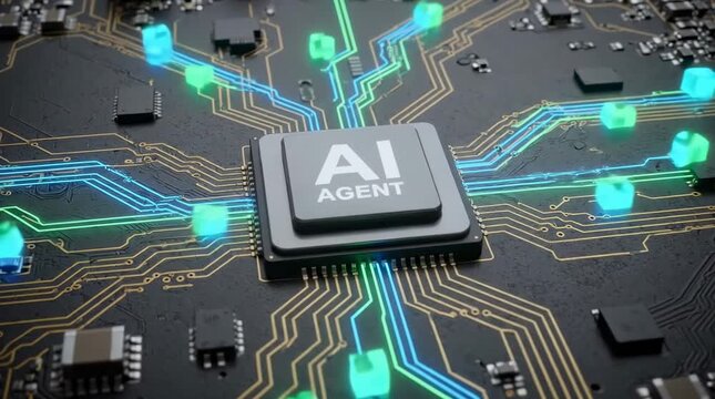 AI processor chip activating with glowing data flow