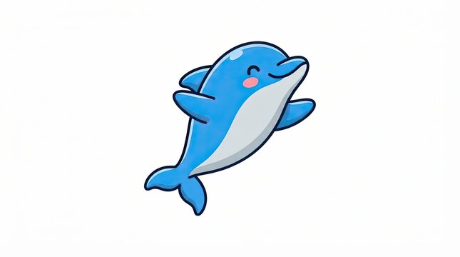 Cute blue dolphin cartoon character swimming happily